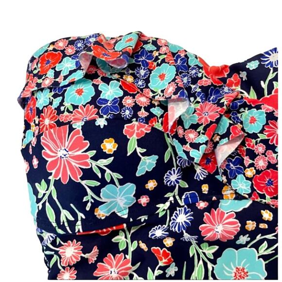 Anne Cole Lazy Daisy Navy Flounce Shirred Bandeau-Kini Top XS NWT - Picture 4 of 6
